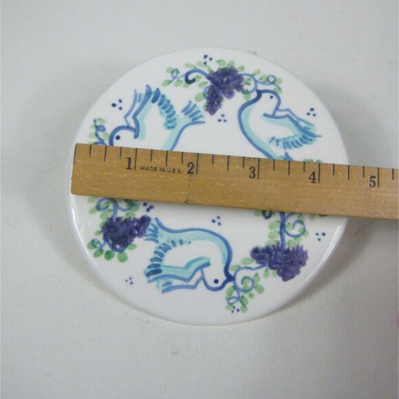Decorative Ceramic Coaster Hand Painted Doves Grapes Horwitz Trivet - Picture 2 of 6